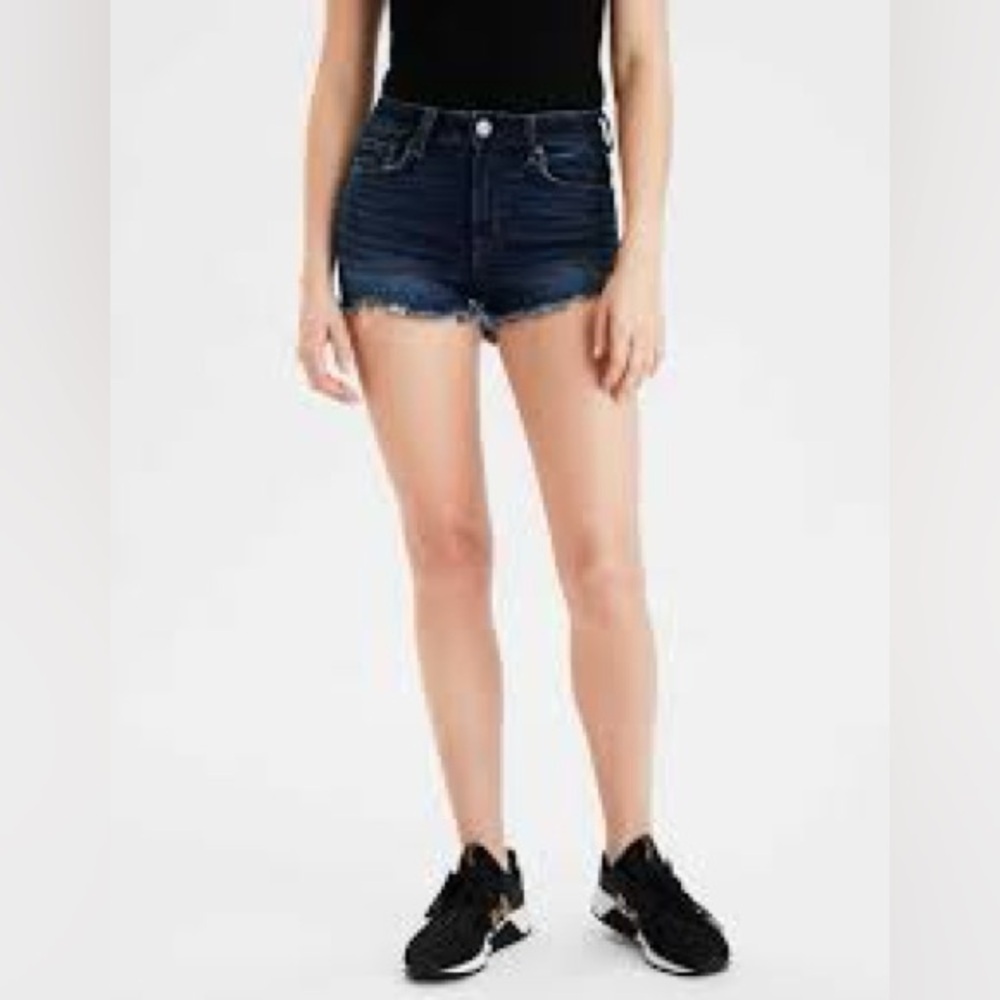 American Eagle Hi Rise Shortie Denim Cut Off Stretch Dark Wash Jean Shorts 2